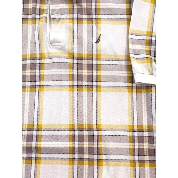 Nautica Polo Shirt Men XL Yellow White Plaid Short Sleeve Cotton Y2K Streetwear - Picture 5 of 5